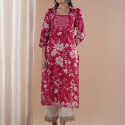 Fashor Magenta Pure Cotton Embroidered Kurta-picture-14