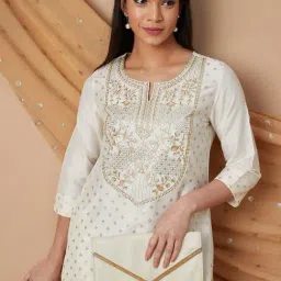 Melange By Lifestyle Beige Regular Fit Embroidered Kurta image 4