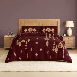 Spaces Cotton Red Solid 300 TC Double Size Bedsheet with 2 Pillow Covers-picture-11
