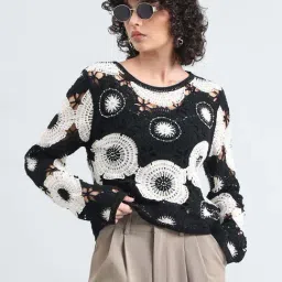 Showoffff Black Cotton Regular Fit Self Pattern Top-image-23