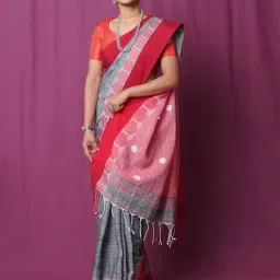 Unnati Silks Grey & Pink Linen Woven Saree With Unstitched Blouse-image-71