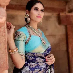 Anjaneya Sarees Navy Woven Design Saree with Unstitched Blouse image 4