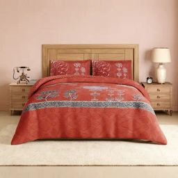 Spaces Cotton Coral Solid 300 TC Double Size Bedsheet with 2 Pillow Covers-picture-6