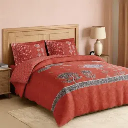 Spaces Cotton Coral Solid 300 TC Double Size Bedsheet with 2 Pillow Covers image 2
