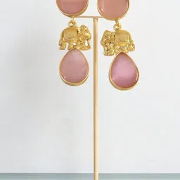 TISHUL JEWELS Gold-Plated Crystals Studded Elephant Shaped Drop Earrings-picture-22