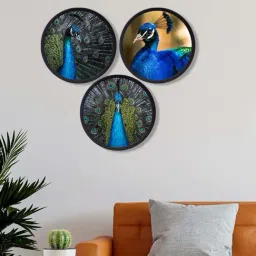 999Store Multicolor Mdf Peacocks Round Wall Art - Set of 3-picture-30