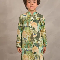 Anthrilo Boys Floral Printed Mandarin Collar Pure Cotton Straight Kurta image 5