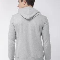 Park Avenue Men Grey Melange Solid Hooded Sweatshirt With Applique Detailing image 4