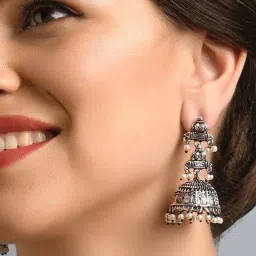 Fida Oxidised Silver Temple Inspired Jhumki Earrings-image-88