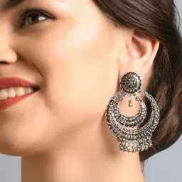 Fida Oxidised Silver Chand Bali Earrings-picture-22