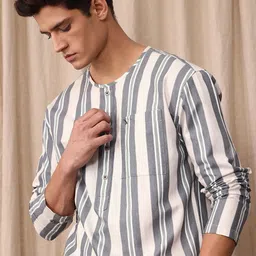 Mr Bowerbird Liberal Fit Striped Collarless Casual Shirt-picture-20