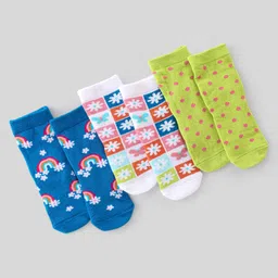 Cute Walk By Babyhug Non Terry Knit Anti-Bacterial Ankle Length Socks Floral Design Pack Of 3 - Green Blue & White-picture-23