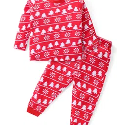 Babyhug Cotton Knit Full Sleeves Night Suit with Trees & Floral Print - Orange-picture-20