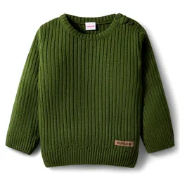 Babyhug Knit Full Sleeves Solid Color Pullover Sweater - Olive Green-picture-13