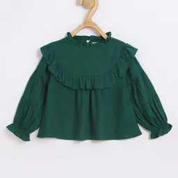 Chuppan Chupai Viscose Rayon Woven Full Peasant Sleeves Frill Detailed Top - Green-picture-23