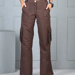 Cutiekins Woven Solid Flared Cargo Pants - Coffee Brown-picture-33