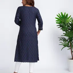 Bella Mama Woven Three Fourth Sleeves Butti Print With Laced Placket Maternity Kurta - Navy Blue image 3