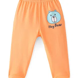 Doodle Poodle 100% Cotton Knit Bear Printed Bootie Leggings Pack of 2- White & Orange image 2