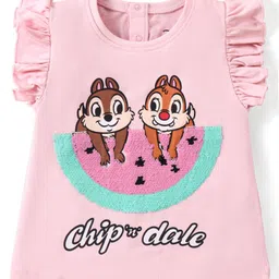 Babyhug Disney Cotton Knit Frill Sleeves Tee With Chip'n Dale Print With Reversible Sequins - Pink image 2