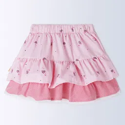 Milou Cotton Flamingo Printed Layered Skirt With Bow Applique - Pink image 3
