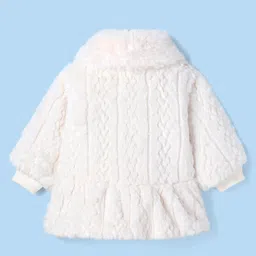 Babyhug Fur Woven Full Sleeves Winter Jacket with Heart Applique & Sling Bag - White image 2