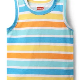 Babyhug Single Jersey Knit Sleeveless Sandos With Stripes & Fish Print Pack Of 3 - Yellow Orange & Light Blue image 2