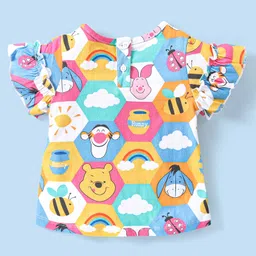 Babyhug Disney Single Jersey Knit Frill Sleeve Top and Shots with Winnie the Pooh Graphics- White & Blue image 3