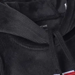 Bodycare Fleece Knit Full Sleeves Hooded Sweatshirt with Text Patch & Kangaroo Pocket- Black image 3