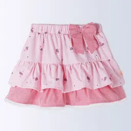 Milou Cotton Flamingo Printed Layered Skirt With Bow Applique - Pink image 4