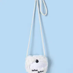 Babyhug Fur Woven Full Sleeves Winter Jacket with Heart Applique & Sling Bag - White image 3