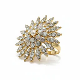 ANIKAS CREATION Gold-Plated Stone-Studded & Beaded Adjustable Floral Finger Ring image 4
