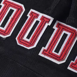 Bodycare Fleece Knit Full Sleeves Hooded Sweatshirt with Text Patch & Kangaroo Pocket- Black image 4