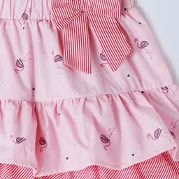 Milou Cotton Flamingo Printed Layered Skirt With Bow Applique - Pink image 5