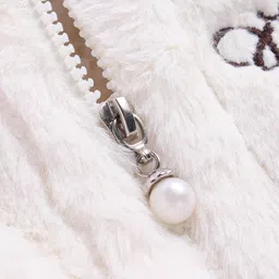 Babyhug Fur Woven Full Sleeves Winter Jacket with Heart Applique & Sling Bag - White image 4