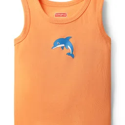 Babyhug Single Jersey Knit Sleeveless Sandos With Stripes & Fish Print Pack Of 3 - Yellow Orange & Light Blue image 4