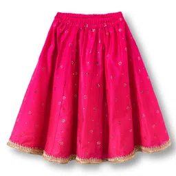 Babyhug Woven Sleeveless Choli Lehenga & Dupatta Set With Foil Print - Fuschia image 5