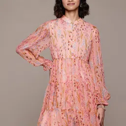 Label Ritu Kumar Floral Print Puff Sleeves Chiffon A-Line Dress-picture-27