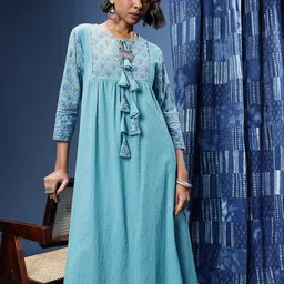 Taavi Sanganeri Folk Floral Printed Pure Cotton A-Line Kurta With Palazzos-image-14
