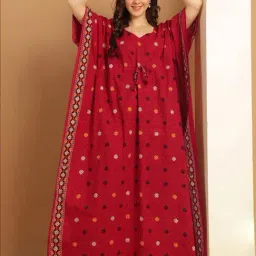 Secret Wish Red Cotton Floral Print Kaftan-image-25