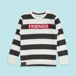 Pantaloons Junior Charcoal Grey & White Cotton Striped Full Sleeves T-Shirt-picture-16