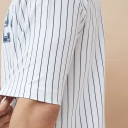 Fame Forever By Lifestyle White Loose Fit Striped T-Shirt image 4