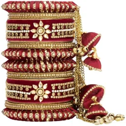 Peora Traditional Red Gold-Plated Kundan Bangles - Set of 10 image 4