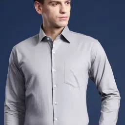 Hancock Grey Cotton Slim Fit Solid Shirts-image-5
