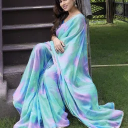 MIRCHI FASHION Blue Printed Saree With Unstitched Blouse image 4