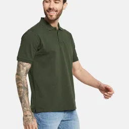 Octave Olive Cotton Regular Fit Polo T-Shirt image 4
