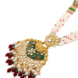 Zaveri Pearls Green Pink Meenakari Multistrand Necklace Earring Ring Set-ZPFK17586 image 4