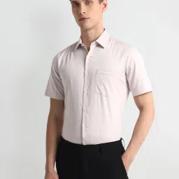 Arrow Light Beige Cotton Regular Fit Texture Shirt image 4