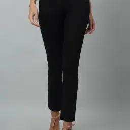 Crozo By Cantabil Black Cotton Lycra Regular Fit Mid Rise Trousers-image-77