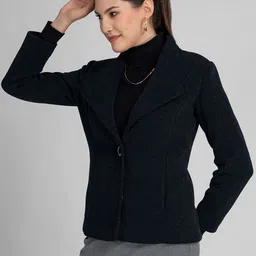 LURE URBAN Women Self-Design Notched Lapel Single-Breasted Winter Overcoat image 3