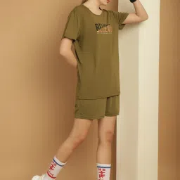 Vimal Jonney Olive Green Cotton Printed T-Shirt & Shorts Set image 4